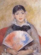 Pierre Auguste Renoir girl witb a f an France oil painting artist